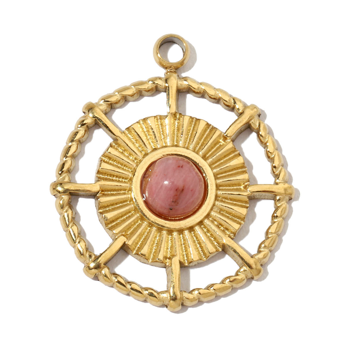 6pcs/pack French Sun Natural Stone Stainless Steel Diy Charms Women Heart Tiger Eye Necklace Pendant Round Lapis Lazuli Jewelry