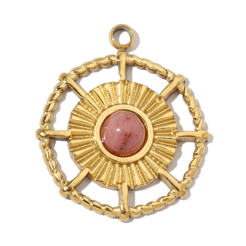 6pcs/pack French Sun Natural Stone Stainless Steel Diy Charms Women Heart Tiger Eye Necklace Pendant Round Lapis Lazuli Jewelry