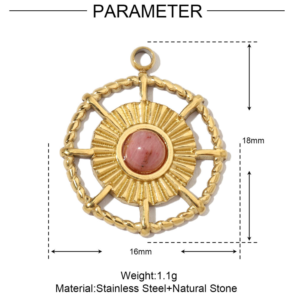 6pcs/pack French Sun Natural Stone Stainless Steel Diy Charms Women Heart Tiger Eye Necklace Pendant Round Lapis Lazuli Jewelry