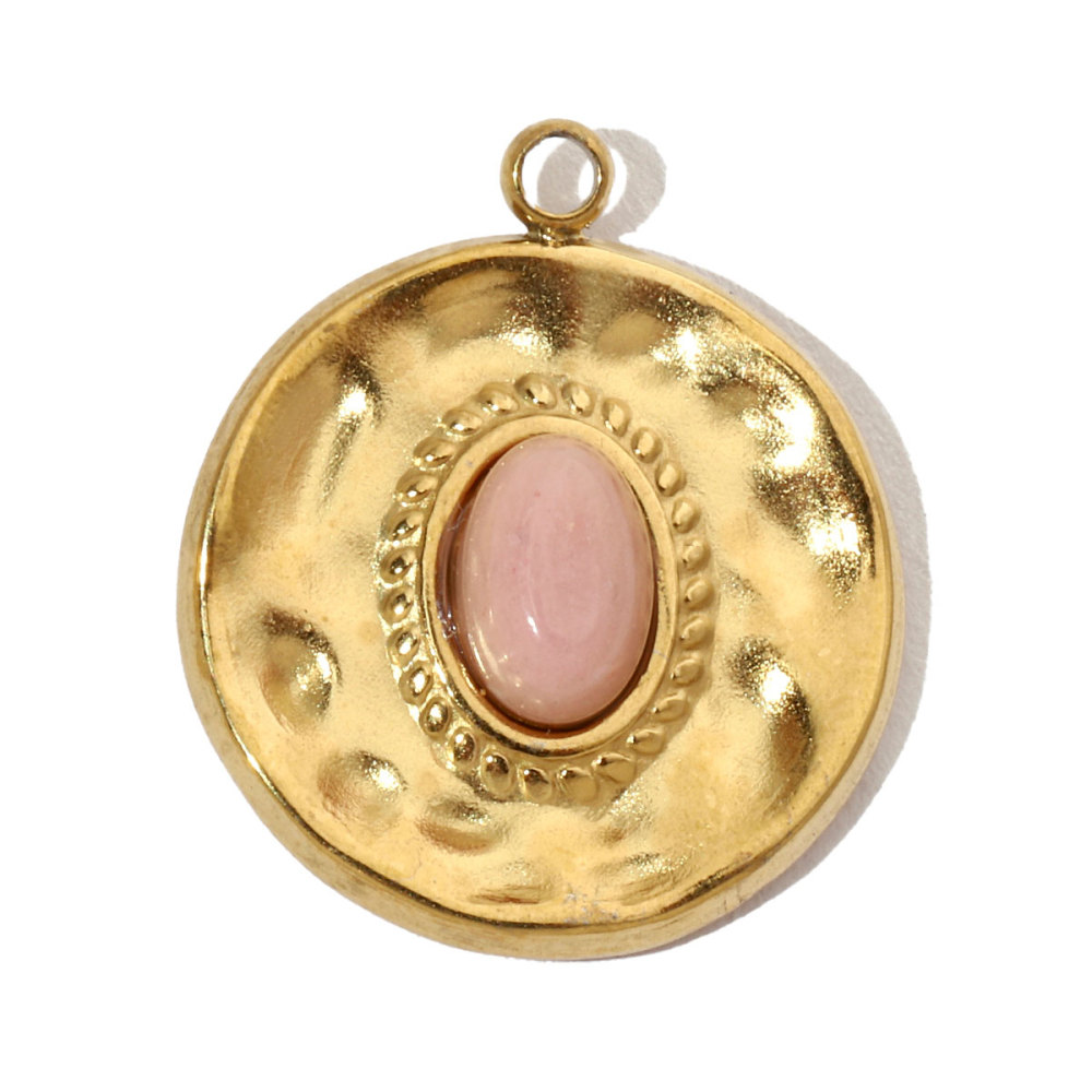 6pcs/pack French Sun Natural Stone Stainless Steel Diy Charms Women Heart Tiger Eye Necklace Pendant Round Lapis Lazuli Jewelry