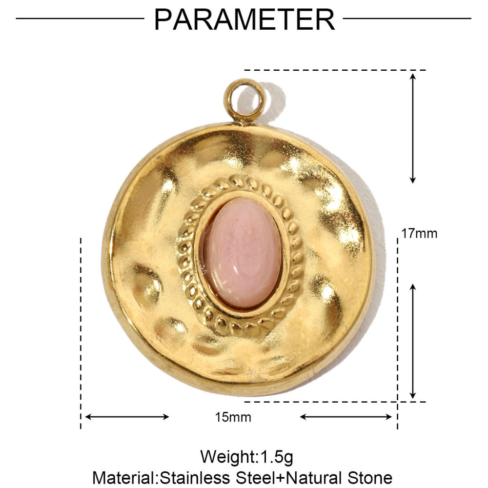 6pcs/pack French Sun Natural Stone Stainless Steel Diy Charms Women Heart Tiger Eye Necklace Pendant Round Lapis Lazuli Jewelry