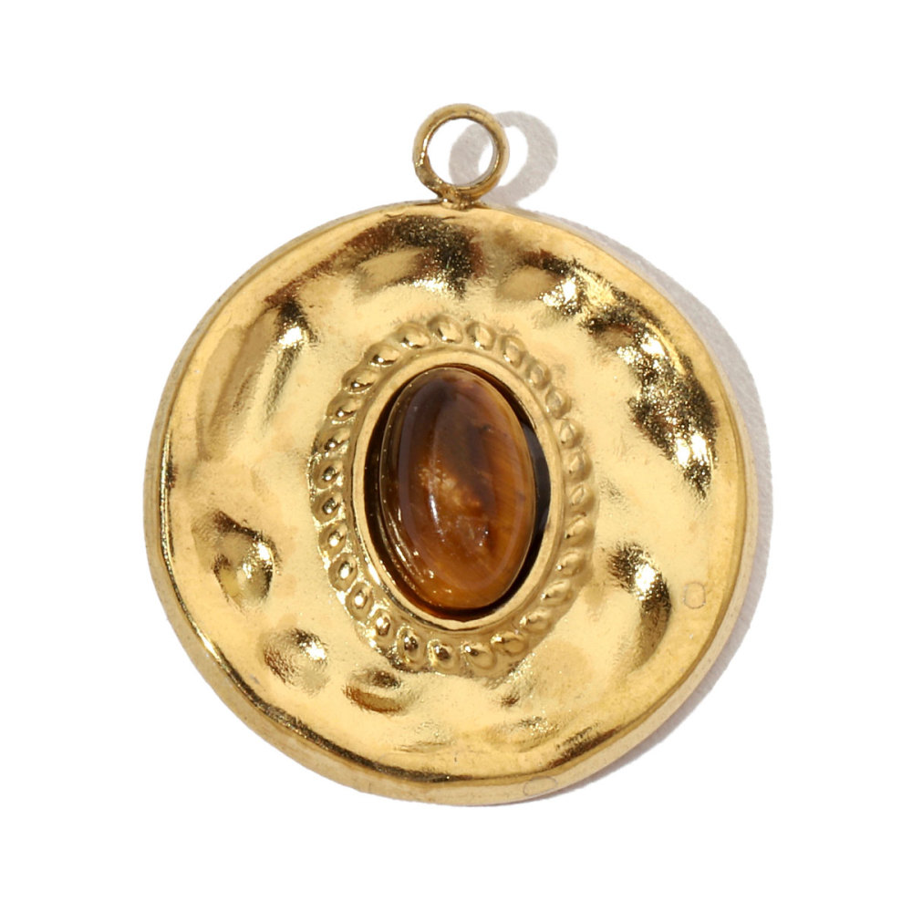 6pcs/pack French Sun Natural Stone Stainless Steel Diy Charms Women Heart Tiger Eye Necklace Pendant Round Lapis Lazuli Jewelry