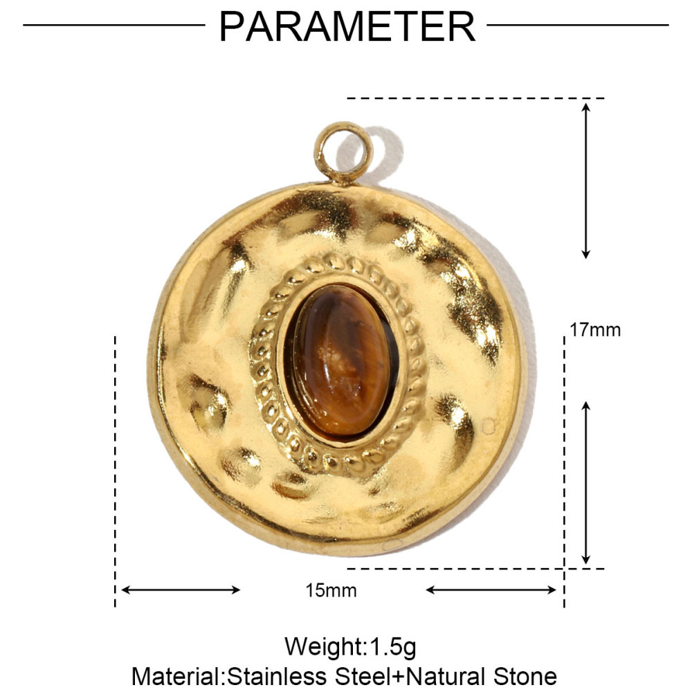 6pcs/pack French Sun Natural Stone Stainless Steel Diy Charms Women Heart Tiger Eye Necklace Pendant Round Lapis Lazuli Jewelry