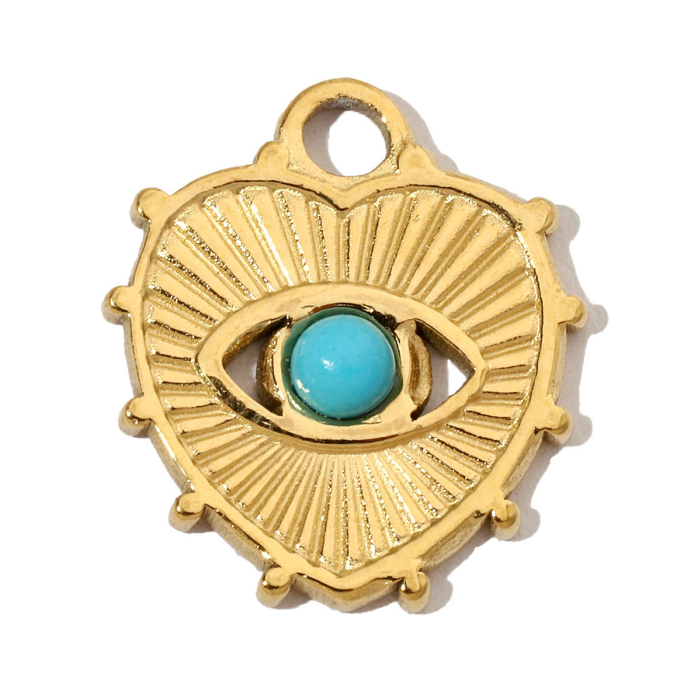 6pcs/pack French Sun Natural Stone Stainless Steel Diy Charms Women Heart Tiger Eye Necklace Pendant Round Lapis Lazuli Jewelry