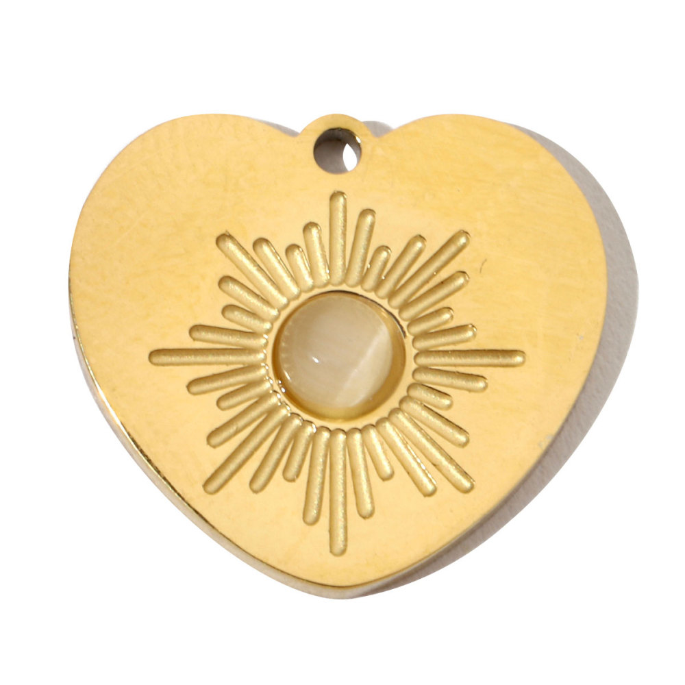 6pcs/pack French Sun Natural Stone Stainless Steel Diy Charms Women Heart Tiger Eye Necklace Pendant Round Lapis Lazuli Jewelry
