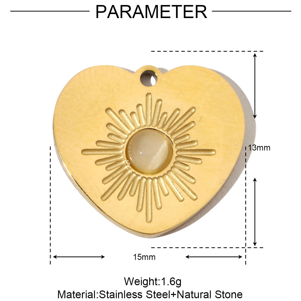 6pcs/pack French Sun Natural Stone Stainless Steel Diy Charms Women Heart Tiger Eye Necklace Pendant Round Lapis Lazuli Jewelry