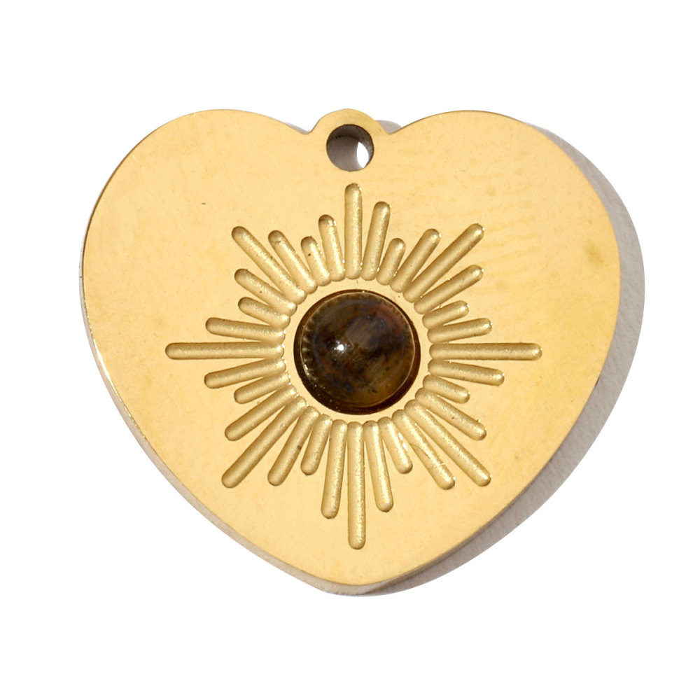 6pcs/pack French Sun Natural Stone Stainless Steel Diy Charms Women Heart Tiger Eye Necklace Pendant Round Lapis Lazuli Jewelry