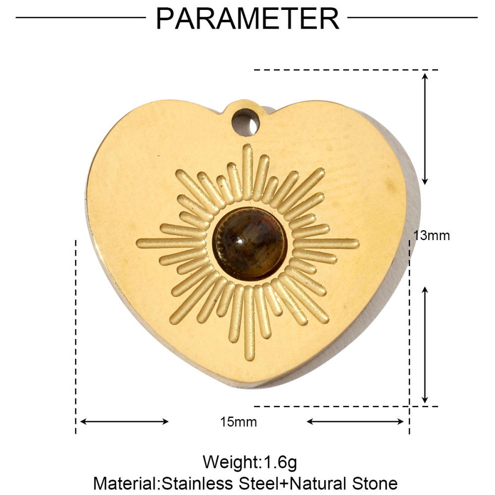 6pcs/pack French Sun Natural Stone Stainless Steel Diy Charms Women Heart Tiger Eye Necklace Pendant Round Lapis Lazuli Jewelry