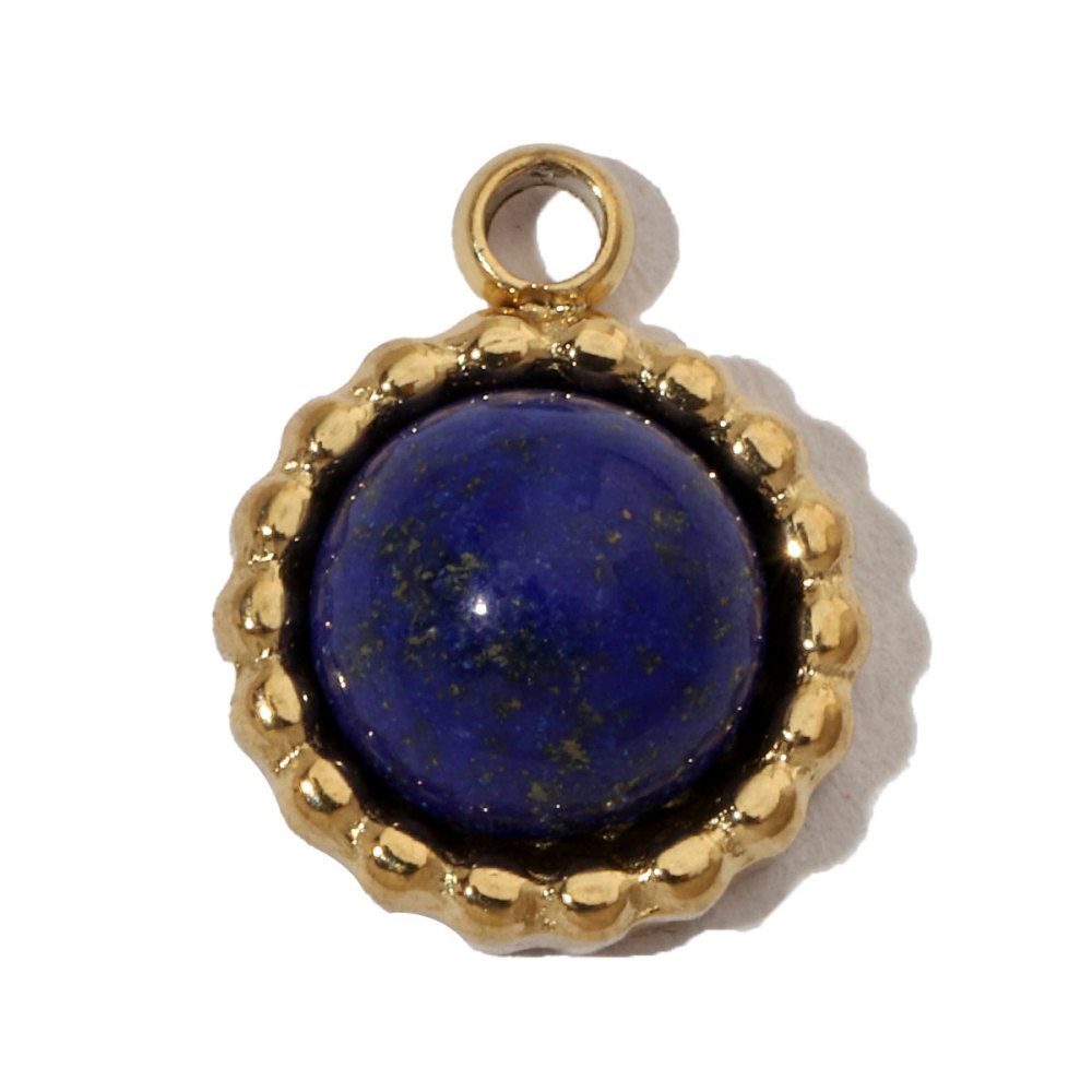 6pcs/pack French Sun Natural Stone Stainless Steel Diy Charms Women Heart Tiger Eye Necklace Pendant Round Lapis Lazuli Jewelry
