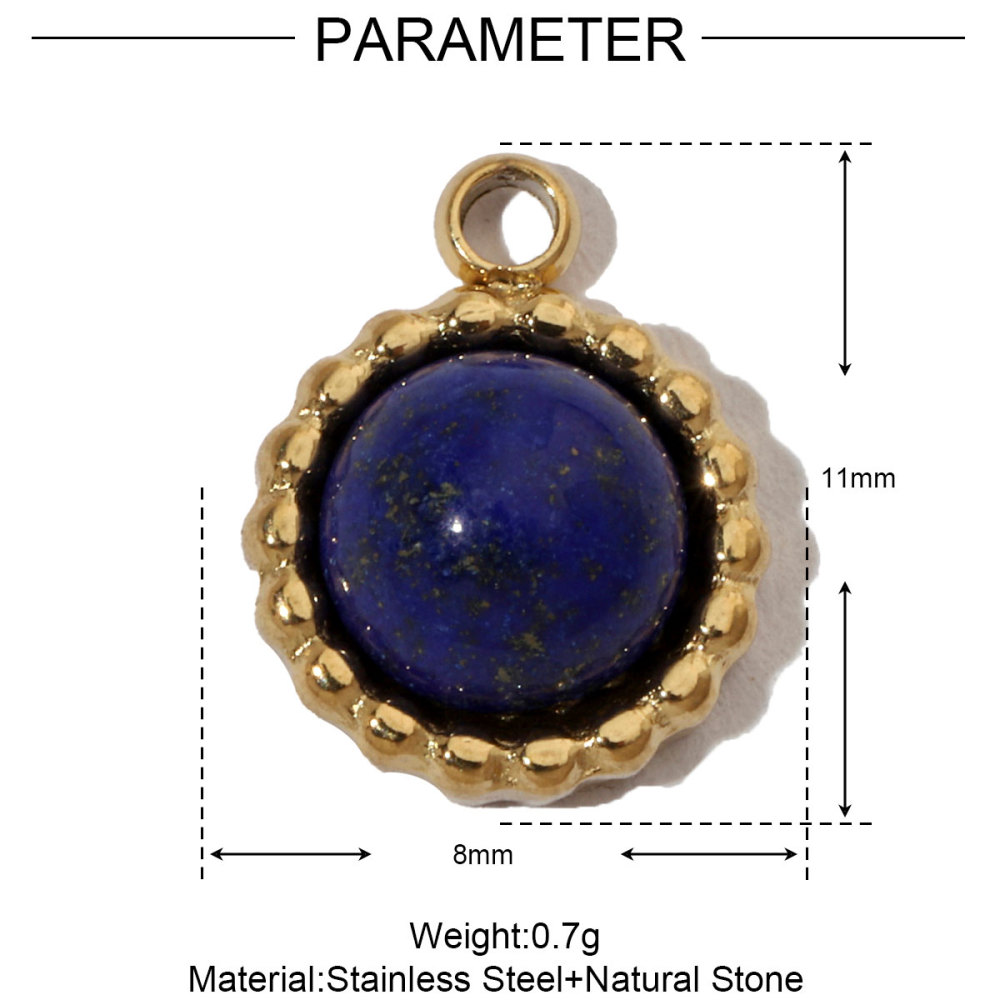 6pcs/pack French Sun Natural Stone Stainless Steel Diy Charms Women Heart Tiger Eye Necklace Pendant Round Lapis Lazuli Jewelry