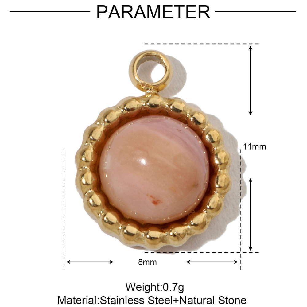 6pcs/pack French Sun Natural Stone Stainless Steel Diy Charms Women Heart Tiger Eye Necklace Pendant Round Lapis Lazuli Jewelry