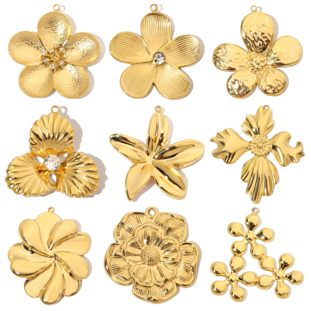 6pcs/pack French Flower Stone Stainless Steel Diy Pendants Women Irregular Petals Earring Charms Peach Blossom Jewelry