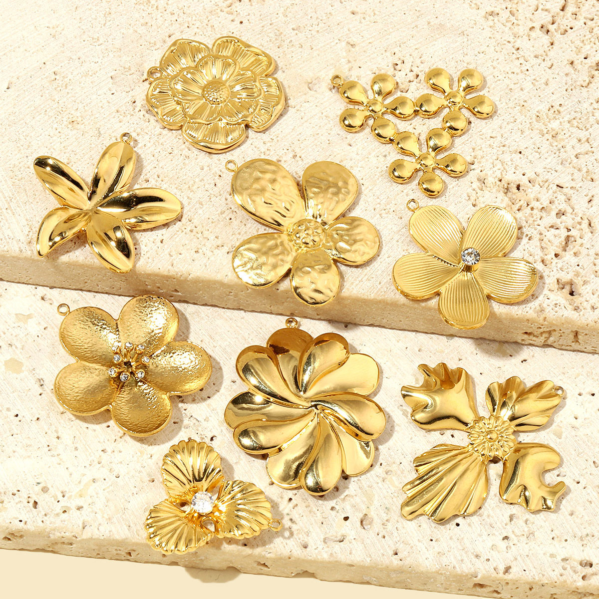 6pcs/pack French Flower Stone Stainless Steel Diy Pendants Women Irregular Petals Earring Charms Peach Blossom Jewelry