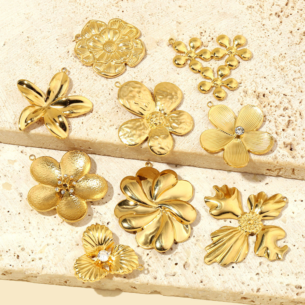 6pcs/pack French Flower Stone Stainless Steel Diy Pendants Women Irregular Petals Earring Charms Peach Blossom Jewelry