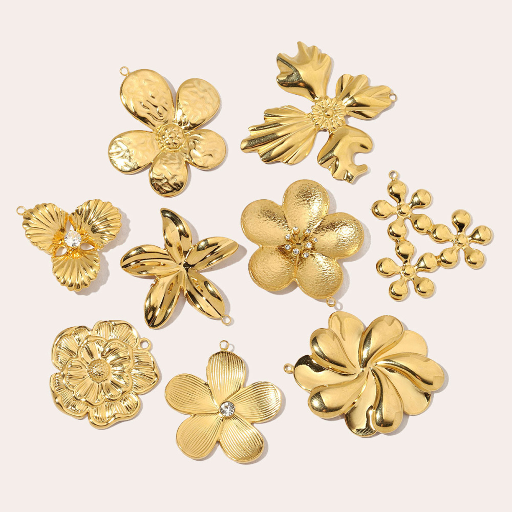 6pcs/pack French Flower Stone Stainless Steel Diy Pendants Women Irregular Petals Earring Charms Peach Blossom Jewelry