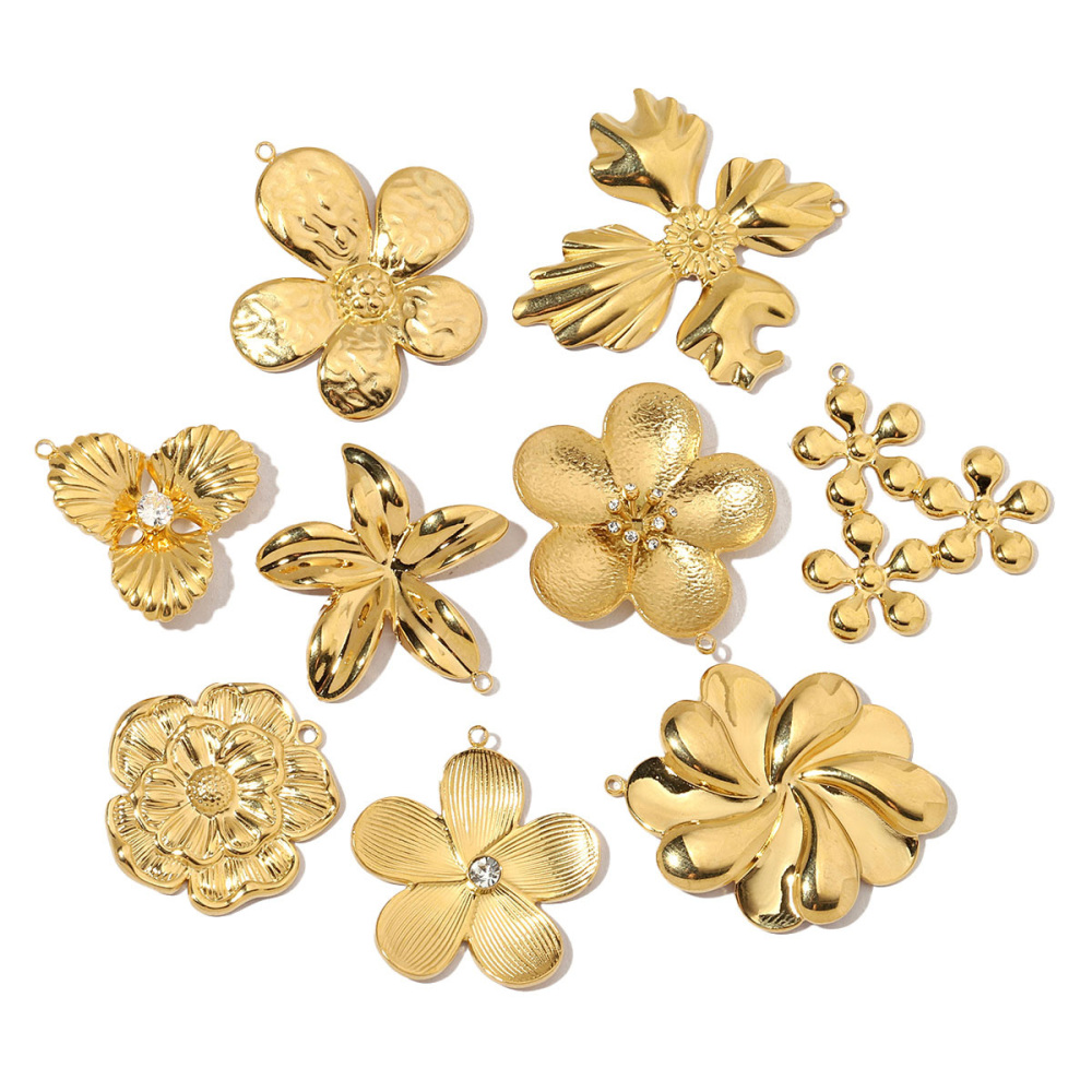 6pcs/pack French Flower Stone Stainless Steel Diy Pendants Women Irregular Petals Earring Charms Peach Blossom Jewelry