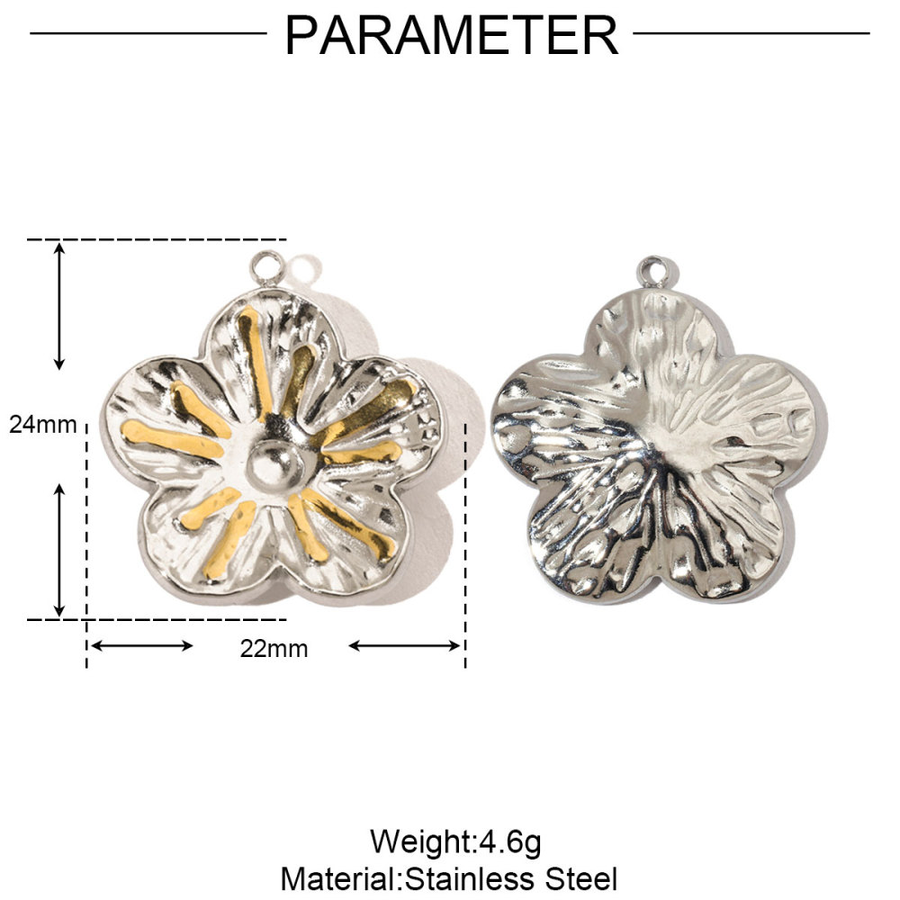6pcs/pack French Daisy Rose Stone Stainless Steel Diy Charms Women Leaf Necklace Pendant Two Tone Flower Jewelry