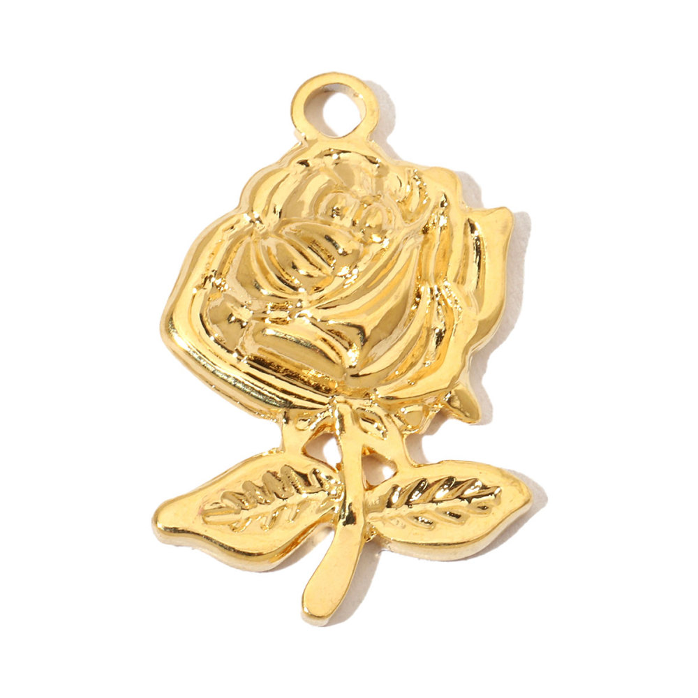 6pcs/pack French Daisy Rose Stone Stainless Steel Diy Charms Women Leaf Necklace Pendant Two Tone Flower Jewelry