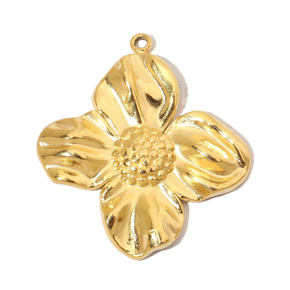 6pcs/pack French Daisy Rose Stone Stainless Steel Diy Charms Women Leaf Necklace Pendant Two Tone Flower Jewelry