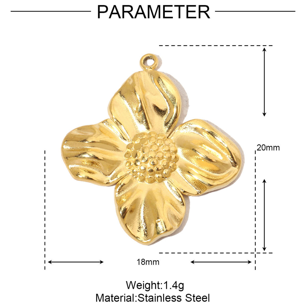 6pcs/pack French Daisy Rose Stone Stainless Steel Diy Charms Women Leaf Necklace Pendant Two Tone Flower Jewelry