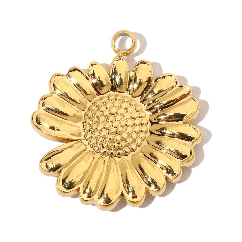 6pcs/pack French Daisy Rose Stone Stainless Steel Diy Charms Women Leaf Necklace Pendant Two Tone Flower Jewelry