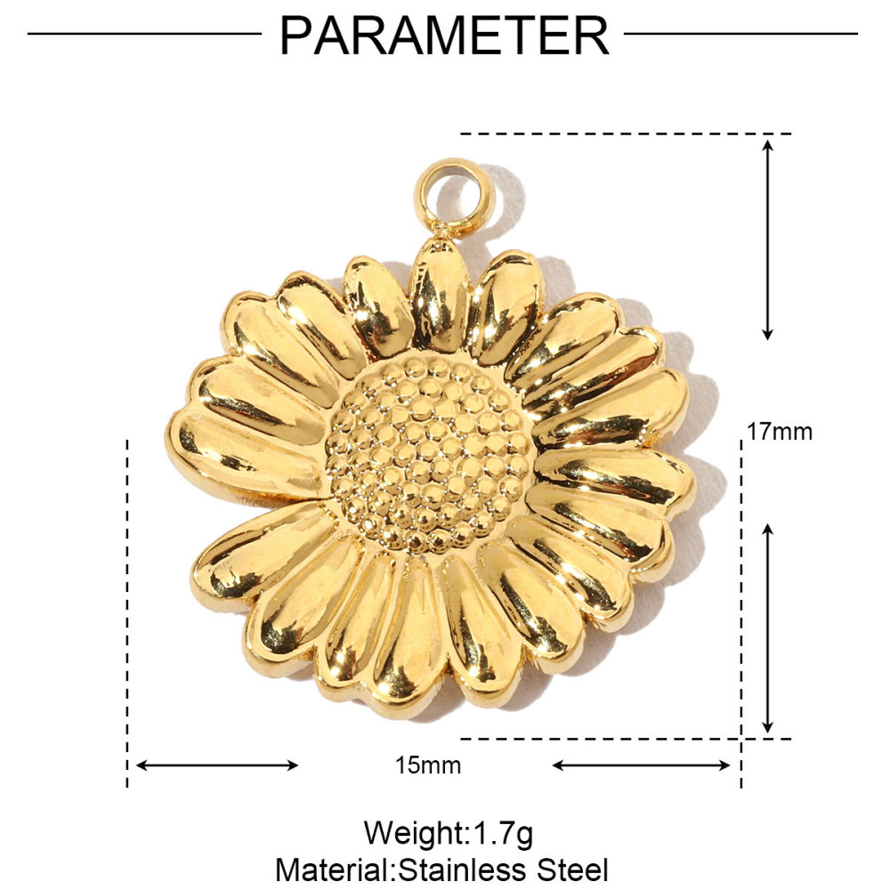 6pcs/pack French Daisy Rose Stone Stainless Steel Diy Charms Women Leaf Necklace Pendant Two Tone Flower Jewelry
