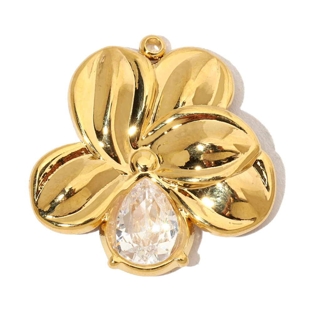 6pcs/pack French Daisy Rose Stone Stainless Steel Diy Charms Women Leaf Necklace Pendant Two Tone Flower Jewelry