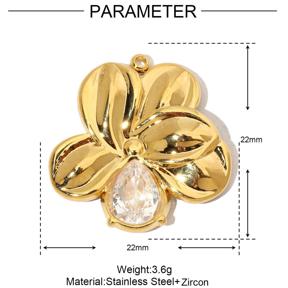 6pcs/pack French Daisy Rose Stone Stainless Steel Diy Charms Women Leaf Necklace Pendant Two Tone Flower Jewelry