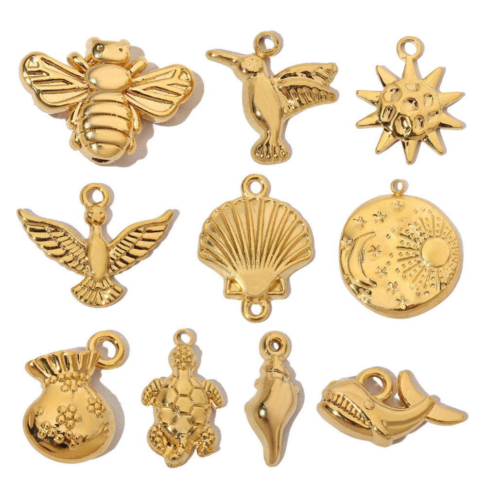 6pcs/pack French Shell Shark Stainless Steel Diy Charms Women Bee Hummingbird Necklace Pendant Sun Bracelets Jewelry