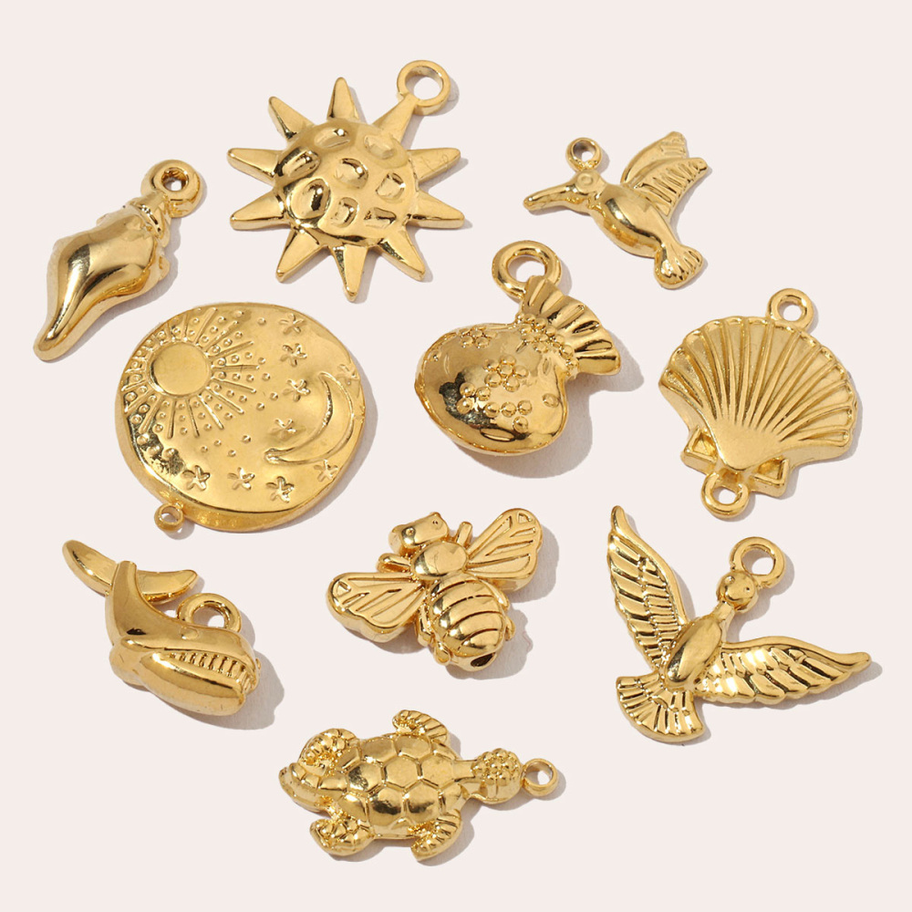 6pcs/pack French Shell Shark Stainless Steel Diy Charms Women Bee Hummingbird Necklace Pendant Sun Bracelets Jewelry