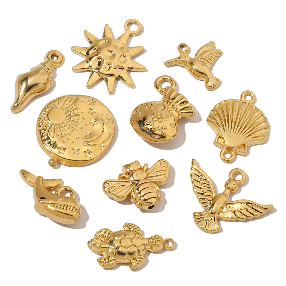 6pcs/pack French Shell Shark Stainless Steel Diy Charms Women Bee Hummingbird Necklace Pendant Sun Bracelets Jewelry