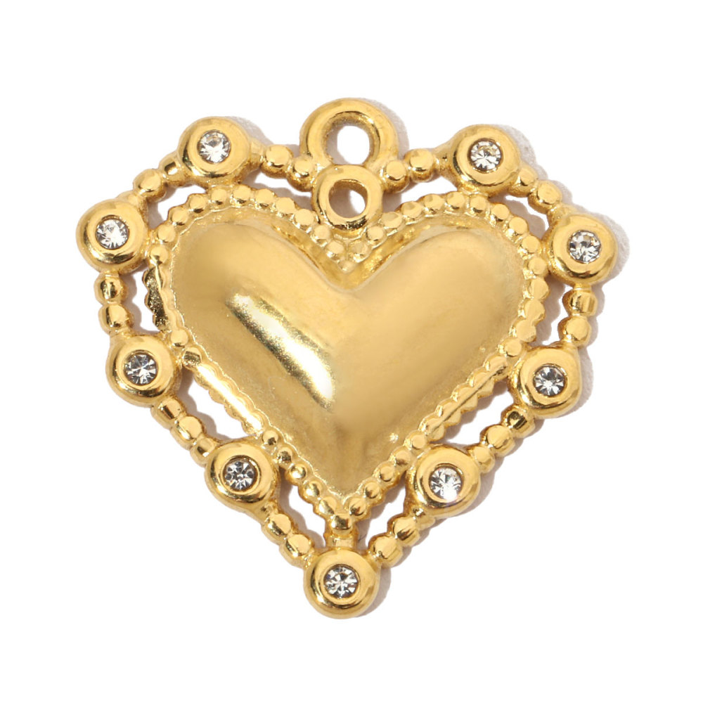 6pcs/pack French Cubic Zircon Irregular Heart Stainless Steel Diy Charms Women Color Stone Love Necklace Pendant Jewelry