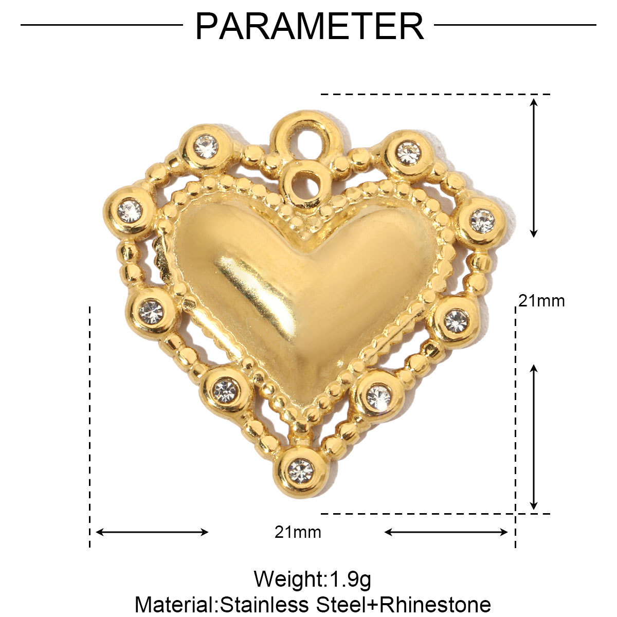 6pcs/pack French Cubic Zircon Irregular Heart Stainless Steel Diy Charms Women Color Stone Love Necklace Pendant Jewelry