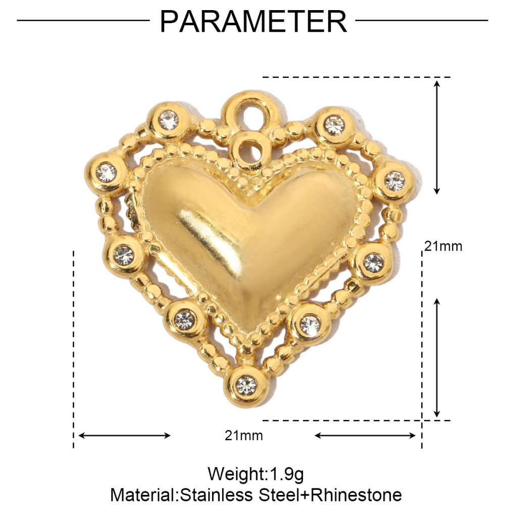 6pcs/pack French Cubic Zircon Irregular Heart Stainless Steel Diy Charms Women Color Stone Love Necklace Pendant Jewelry