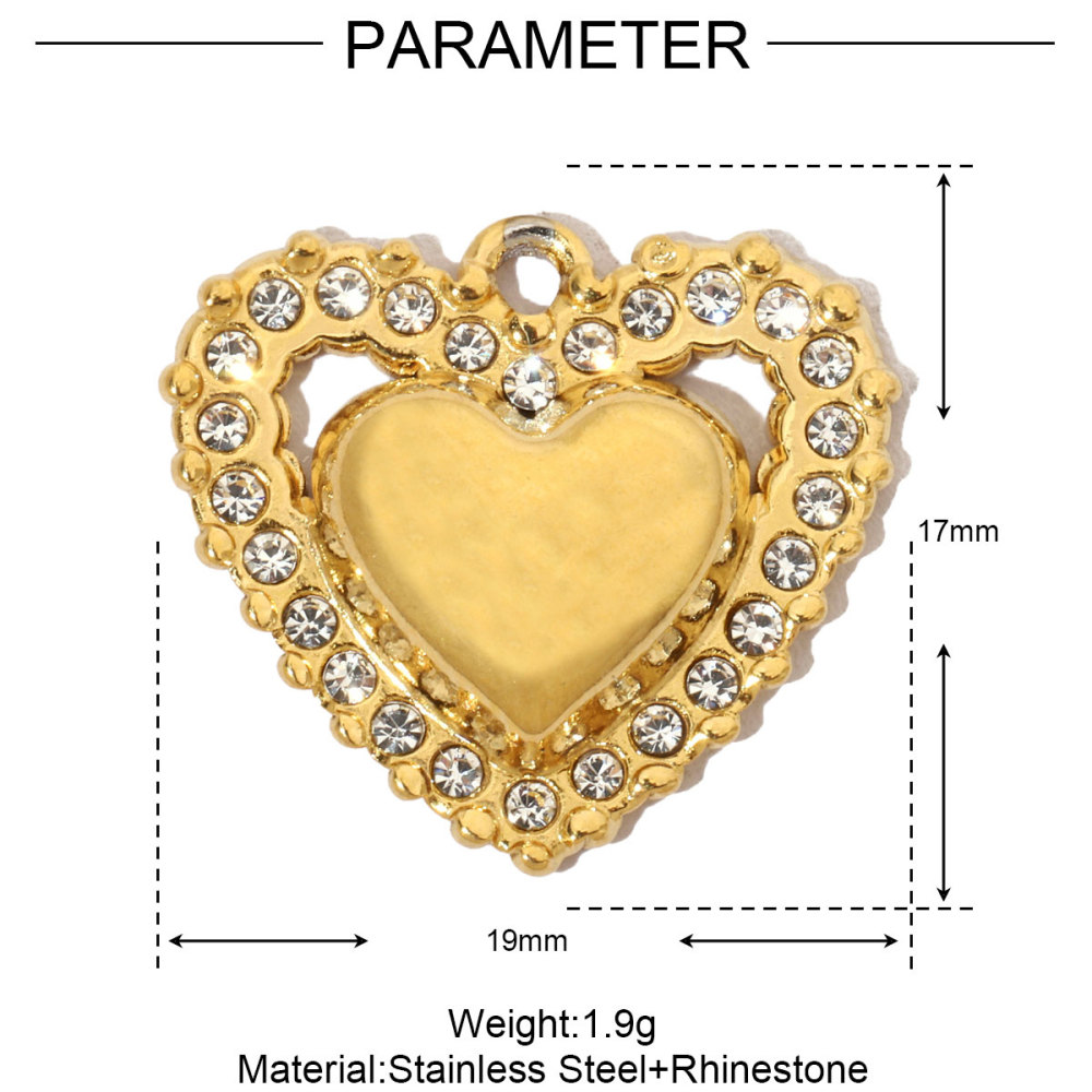 6pcs/pack French Cubic Zircon Irregular Heart Stainless Steel Diy Charms Women Color Stone Love Necklace Pendant Jewelry