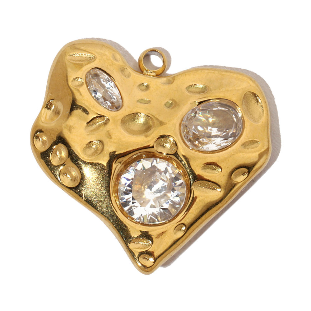 6pcs/pack French Cubic Zircon Irregular Heart Stainless Steel Diy Charms Women Color Stone Love Necklace Pendant Jewelry