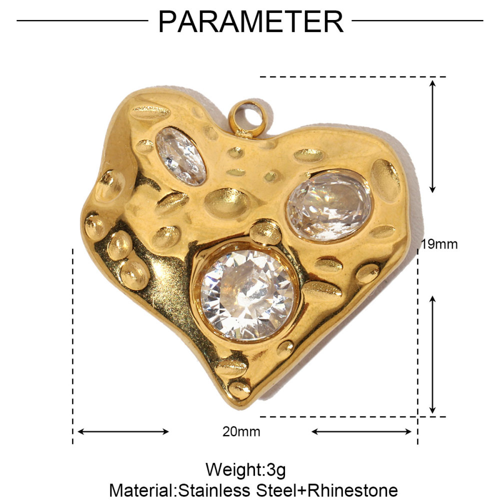 6pcs/pack French Cubic Zircon Irregular Heart Stainless Steel Diy Charms Women Color Stone Love Necklace Pendant Jewelry