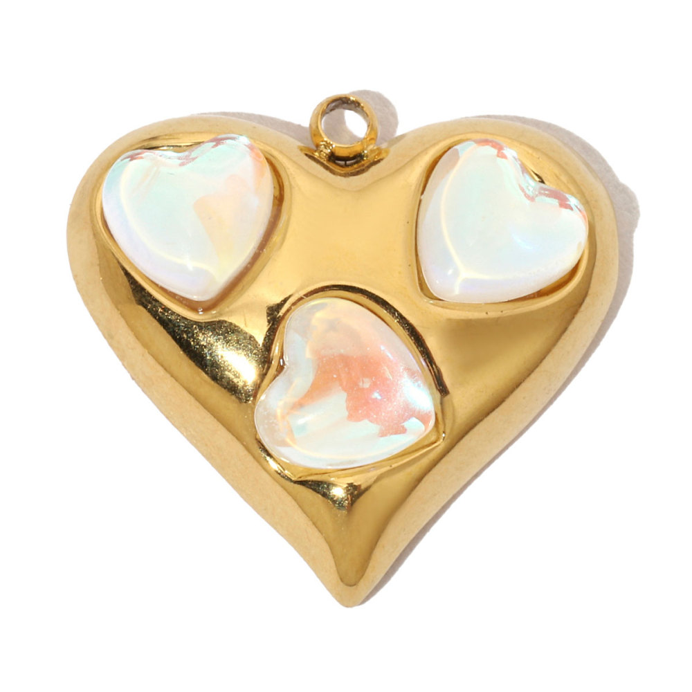 6pcs/pack French Cubic Zircon Irregular Heart Stainless Steel Diy Charms Women Color Stone Love Necklace Pendant Jewelry