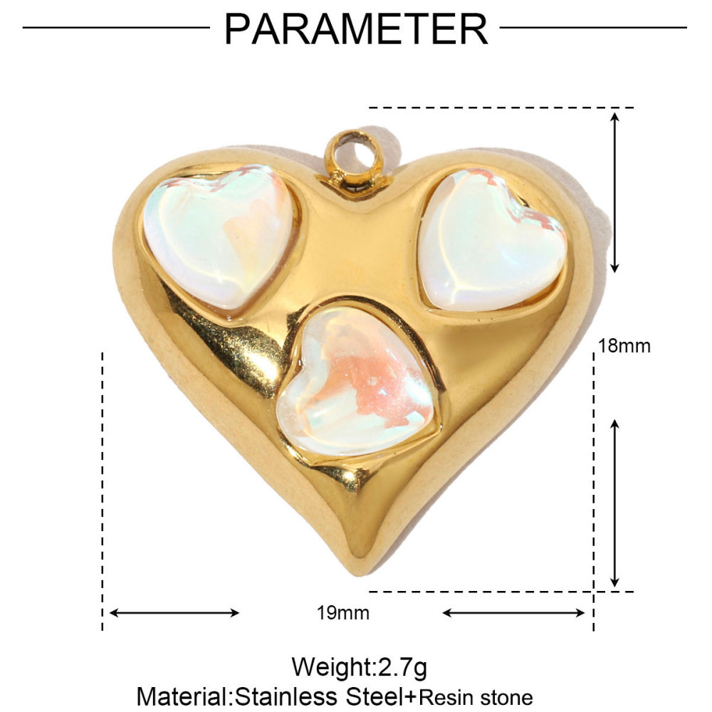 6pcs/pack French Cubic Zircon Irregular Heart Stainless Steel Diy Charms Women Color Stone Love Necklace Pendant Jewelry