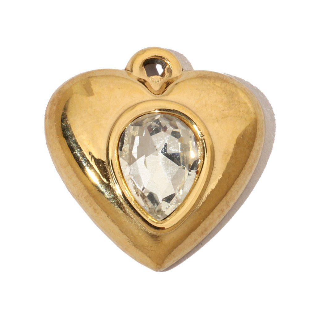 6pcs/pack French Cubic Zircon Irregular Heart Stainless Steel Diy Charms Women Color Stone Love Necklace Pendant Jewelry