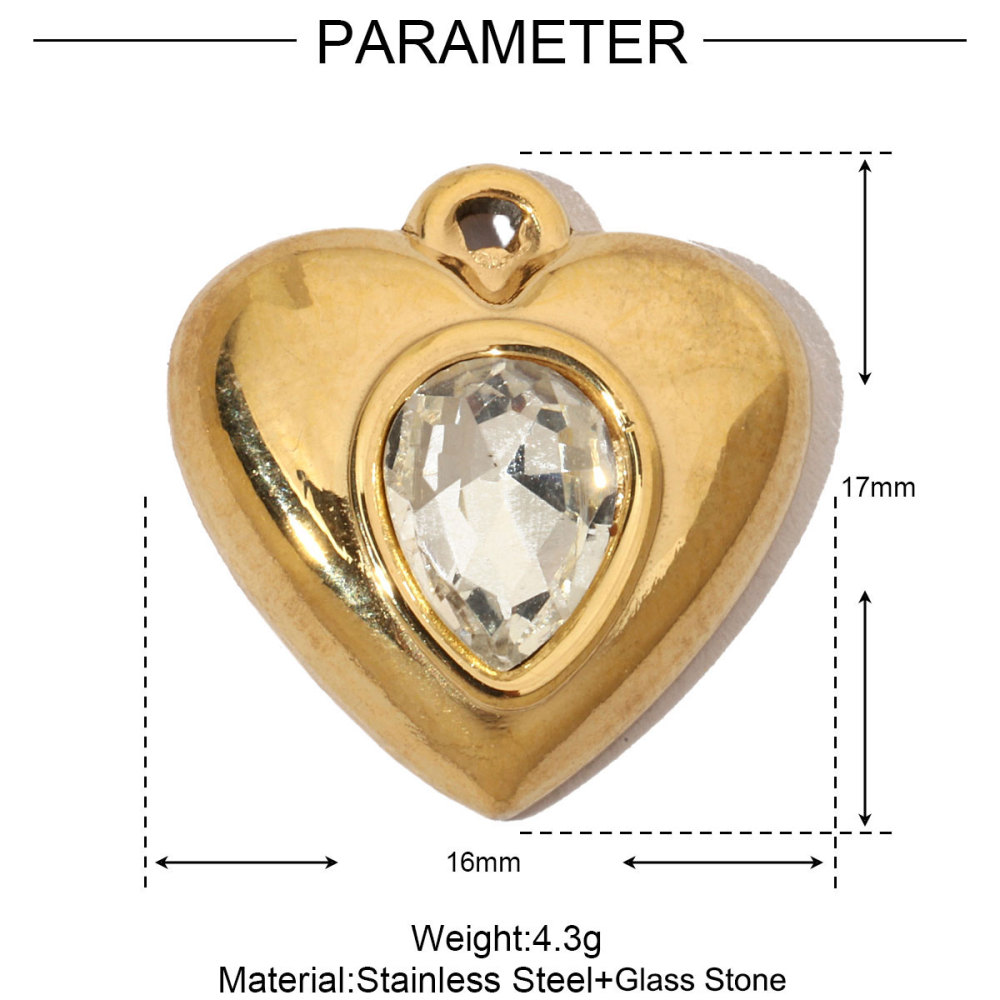 6pcs/pack French Cubic Zircon Irregular Heart Stainless Steel Diy Charms Women Color Stone Love Necklace Pendant Jewelry