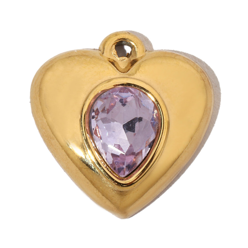 6pcs/pack French Cubic Zircon Irregular Heart Stainless Steel Diy Charms Women Color Stone Love Necklace Pendant Jewelry