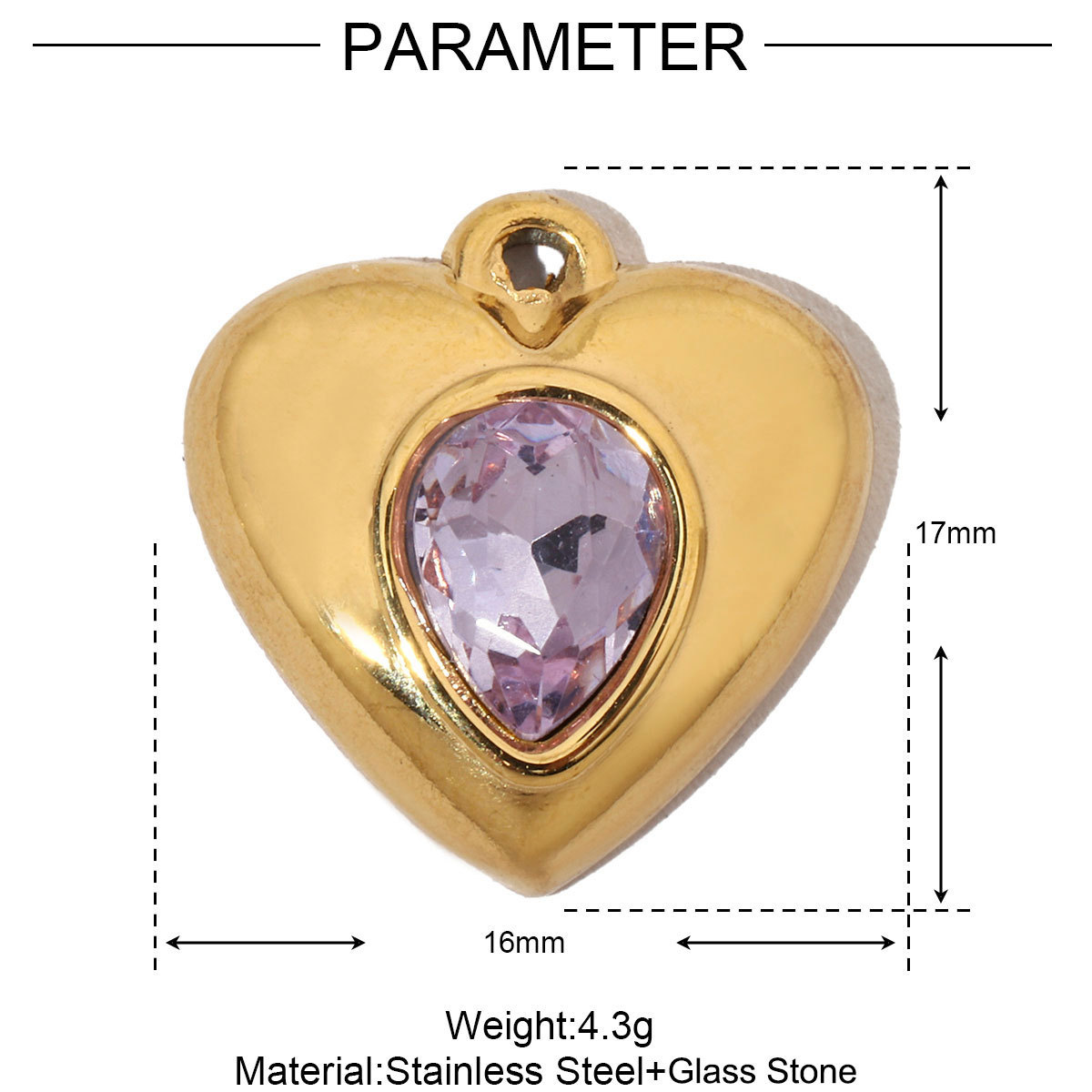 6pcs/pack French Cubic Zircon Irregular Heart Stainless Steel Diy Charms Women Color Stone Love Necklace Pendant Jewelry