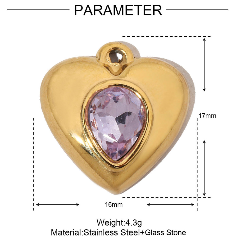 6pcs/pack French Cubic Zircon Irregular Heart Stainless Steel Diy Charms Women Color Stone Love Necklace Pendant Jewelry