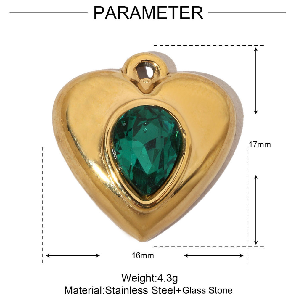 6pcs/pack French Cubic Zircon Irregular Heart Stainless Steel Diy Charms Women Color Stone Love Necklace Pendant Jewelry