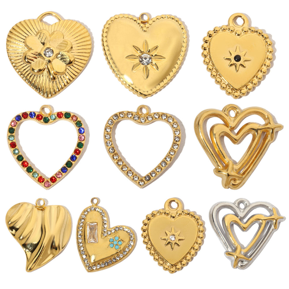 6pcs/pack French Hollow Stone Heart Stainless Steel Diy Charms Women Clover Star Bracelet Pendant Love Jewelry