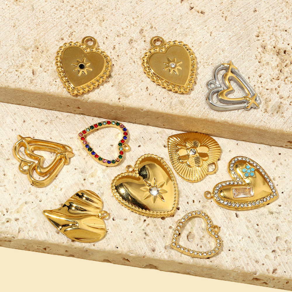 6pcs/pack French Hollow Stone Heart Stainless Steel Diy Charms Women Clover Star Bracelet Pendant Love Jewelry