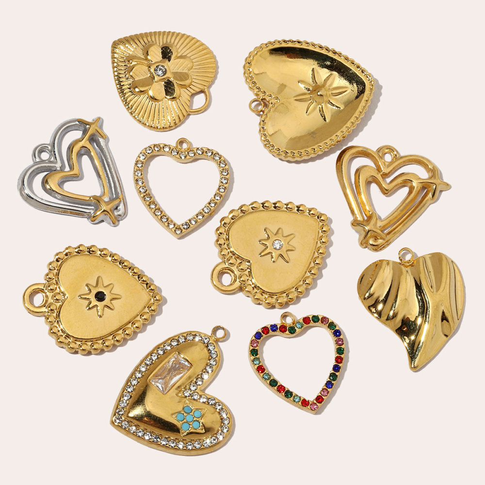 6pcs/pack French Hollow Stone Heart Stainless Steel Diy Charms Women Clover Star Bracelet Pendant Love Jewelry