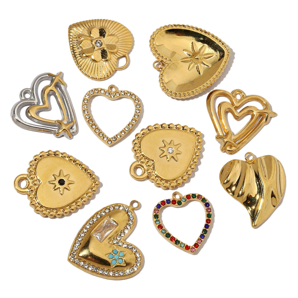 6pcs/pack French Hollow Stone Heart Stainless Steel Diy Charms Women Clover Star Bracelet Pendant Love Jewelry