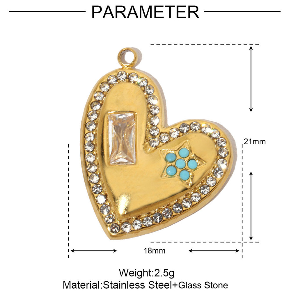 6pcs/pack French Hollow Stone Heart Stainless Steel Diy Charms Women Clover Star Bracelet Pendant Love Jewelry